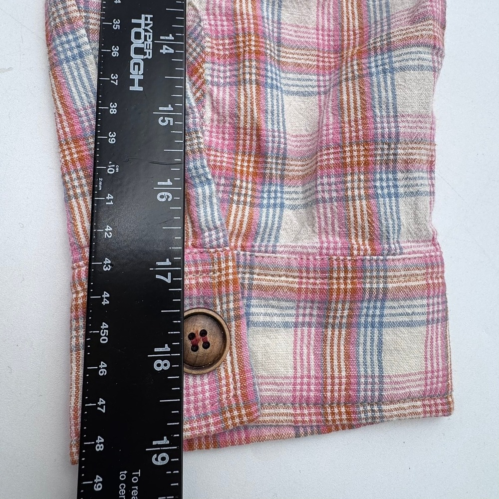 EASEL Women's 2X‎ Burgundy Cream Mixed Plaid Gauze Button Down Long Sleeve Shirt - Picture 7 of 7